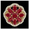 Image 2 : 4 ctw Ruby & VS/SI Diamond Cluster Ring 10K Yellow Gold - REF-63W6H - SKU:20785