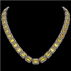 77.35 ctw Fancy Citrine & Diamond Halo Necklace 10K White Gold - REF-737X3R - SKU:41516