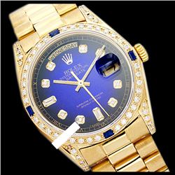 Rolex Men's 18K Yellow President, QuickSet, Diam Dial & Diam/Sapphire Bezel - REF-1457A4N