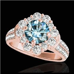 2.81 ctw SI Fancy Blue Diamond Halo Ring 10K Rose Gold - REF-231R8K - SKU:33964
