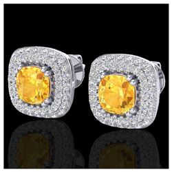 2.16 ctw Citrine & VS/SI Diamond Earrings Halo 18K White Gold - REF-103M6F - SKU:20339
