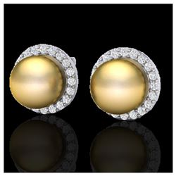 0.50 ctw Diamond & Golden Pearl Earrings 18K White Gold - REF-61H3M - SKU:21494