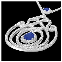 3.20 ctw Sapphire & Diamond Heart Necklace 14K White Gold - REF-212V7Y - SKU:22441