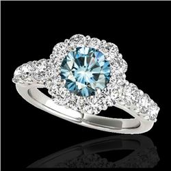 2.9 ctw SI Fancy Blue Diamond Solitaire Halo Ring 10K White Gold - REF-228A2V - SKU:33396