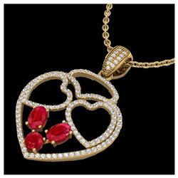 3 ctw Ruby & Heart Necklace 14K Yellow Gold - REF-134W5H - SKU:22542