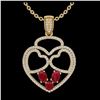 Image 2 : 3 ctw Ruby & Heart Necklace 14K Yellow Gold - REF-134W5H - SKU:22542