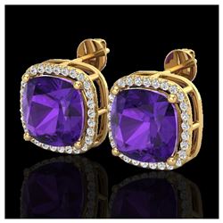12 ctw Amethyst & VS/SI Diamond Earrings 18K Yellow Gold - REF-88M2F - SKU:23057