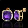 Image 2 : 12 ctw Amethyst & VS/SI Diamond Earrings 18K Yellow Gold - REF-88M2F - SKU:23057