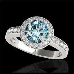 2 ctw SI Blue Diamond Solitaire Halo Ring 10K White Gold - REF-225A2V - SKU:34356