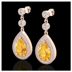 4.50 ctw Citrine & VS/SI Diamond Earrings 14K Rose Gold - REF-61W8H - SKU:23113