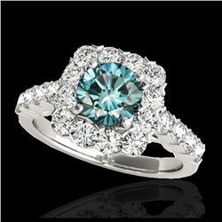 2.5 ctw SI Fancy Blue Diamond Solitaire Halo Ring 10K White Gold - REF-190M9F - SKU:33348
