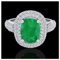 3.50 ctw Emerald & VS/SI Diamond Ring 18K White Gold - REF-143Y6X - SKU:20717
