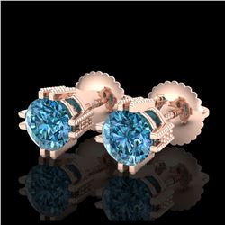 1.07 ctw Fancy Intense Blue Diamond Art Deco Earrings 18K Rose Gold - REF-143N6A - SKU:37538
