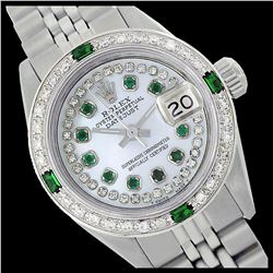 Rolex Men's Stainless Steel, QuickSet, Diam/Emerald Dial & Diam/Emerald Bezel - REF-563W5H