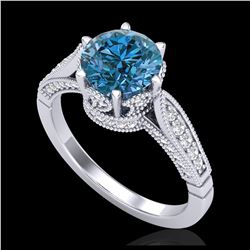 2.2 ctw Intense Blue Diamond Art Deco Ring 18K White Gold - REF-314H5M - SKU:38090