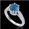 Image 1 : 2.2 ctw Intense Blue Diamond Art Deco Ring 18K White Gold - REF-314H5M - SKU:38090