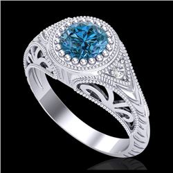 1.07 ctw Fancy Intense Blue Diamond Art Deco Ring 18K White Gold - REF-200M2F - SKU:37474