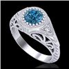 Image 1 : 1.07 ctw Fancy Intense Blue Diamond Art Deco Ring 18K White Gold - REF-200M2F - SKU:37474