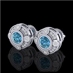 1.50 ctw Fancy Intense Blue Diamond Art Deco Earrings 18K White Gold - REF-178H2M - SKU:37698