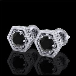 1.07 ctw Fancy Black Diamond Art Deco Stud Earrings 18K White Gold - REF-73V3Y - SKU:37506