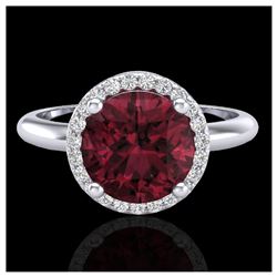 2.70 ctw Garnet & VS/SI Diamond Ring 18K White Gold - REF-49H3M - SKU:23211