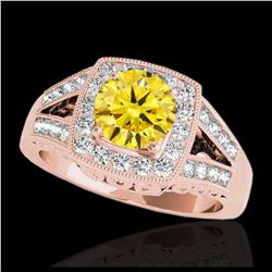 1.65 ctw SI/I Fancy Intense Yellow Diamond Ring 10K Rose Gold - REF-270H2M - SKU:34467
