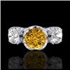 Image 2 : 3 ctw Intense Yellow Diamond Art Deco 3 Stone Ring 18K White Gold - REF-470M9F - SKU:37434