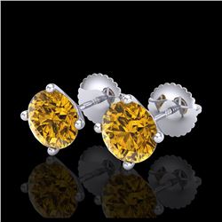 2.5 ctw Intense Fancy Yellow Diamond Art Deco Earrings 18K White Gold - REF-354N5A - SKU:38253
