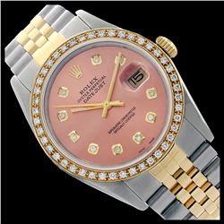 Rolex Men's Two Tone 14K Gold/SS, QuickSet, Diamond Dial & Diamond Bezel - REF-557N5A