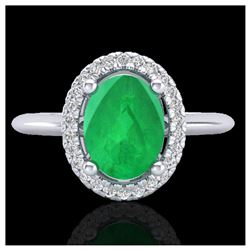 2 ctw Emerald & VS/SI Diamond Ring Halo 18K White Gold - REF-56K9W - SKU:21009