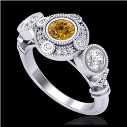 1.51 ctw Intense Fancy Yellow Diamond Art Deco Ring 18K White Gold - REF-218H2M - SKU:37714