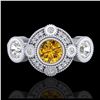 Image 2 : 1.51 ctw Intense Fancy Yellow Diamond Art Deco Ring 18K White Gold - REF-218H2M - SKU:37714