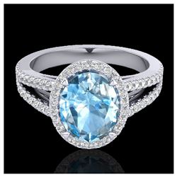 3 Sky Blue Topaz & VS/SI Diamond Halo Ring 18K White Gold - REF-69H3M - SKU:20933