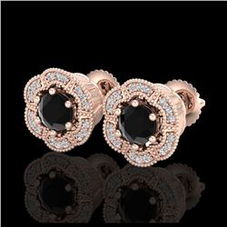 1.51 ctw Fancy Black Diamond Art Deco Stud Earrings 18K Rose Gold - REF-107R3K - SKU:37962