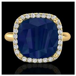 6 ctw Sapphire And Halo VS/SI Diamond Ring 18K Yellow Gold - REF-77X3R - SKU:23105