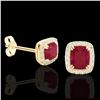 Image 2 : 2.50 ctw Ruby & VS/SI Diamond Earrings 10K Yellow Gold - REF-49X3R - SKU:22869