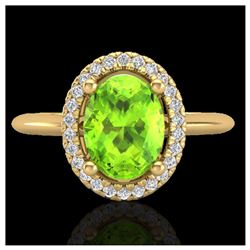 1.75 ctw Peridot & VS/SI Diamond Ring Halo 18K Yellow Gold - REF-51V3Y - SKU:21017