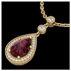2.25 ctw Garnet & VS/SI Diamond Necklace 18K Yellow Gold - REF-45N5A - SKU:23137