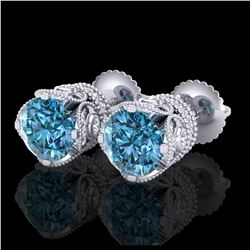 3 ctw Fancy Intense Blue Diamond Art Deco Earrings 18K White Gold - REF-572R7K - SKU:37418