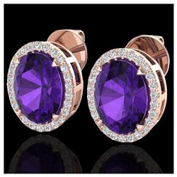 5.50 ctw Amethyst & VS/SI Diamond Halo Earrings 14K Rose Gold - REF-63X3R - SKU:20236