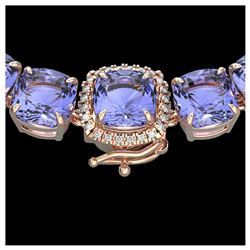100 ctw Tanzanite & VS/SI Diamond Halo Necklace 14K Rose Gold - REF-1345A3V - SKU:23362