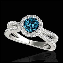 2 ctw SI Blue Diamond Solitaire Halo Ring 10K White Gold - REF-173W9H - SKU:33860