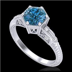 1.17 ctw Fancy Intense Blue Diamond Art Deco Ring 18K White Gold - REF-180X2R - SKU:38034