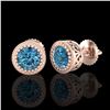 Image 2 : 1.09 ctw Fancy Intense Blue Diamond Art Deco Earrings 18K Rose Gold - REF-143M6F - SKU:37482