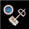 Image 3 : 1.09 ctw Fancy Intense Blue Diamond Art Deco Earrings 18K Rose Gold - REF-143M6F - SKU:37482