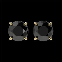 1.61 ctw Fancy Black Diamond Solitaire Stud Earrings 10K Yellow Gold - REF-48M2F - SKU:36614