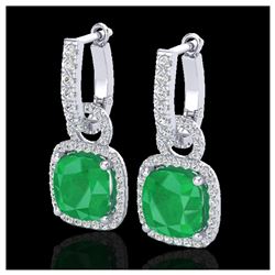6 ctw Emerald & VS/SI Diamond Earrings 18K White Gold - REF-125N5A - SKU:22961
