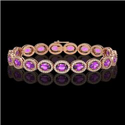 13.11 ctw Amethyst & Diamond Halo Bracelet 10K Rose Gold - REF-229F3N - SKU:40491