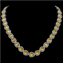 36.8 ctw Fancy Citrine & Diamond Halo Necklace 10K White Gold - REF-604H2M - SKU:41228