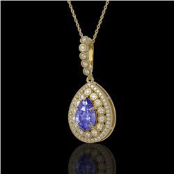 4.47 ctw Tanzanite & Diamond Necklace 14K Yellow Gold - REF-193N5A - SKU:43210